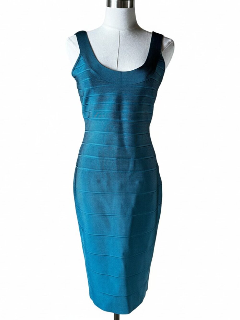HERVE LEGER Teal Blue Bandaid Dress Size Large
